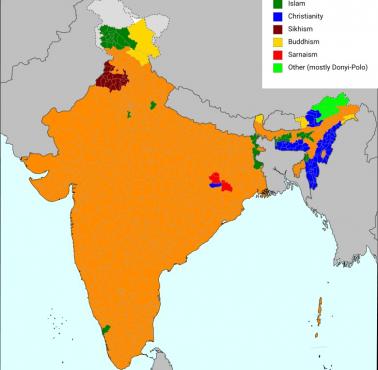 Najpopularniejsza religia w indyjskich okręgach