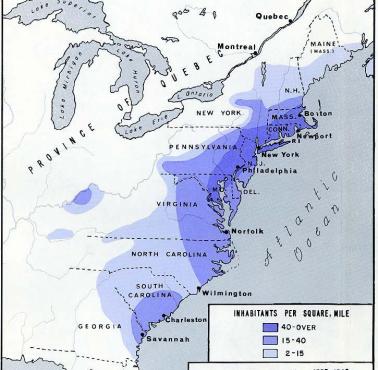 Gęstość zaludnienia w amerykańskich koloniach w 1775 roku