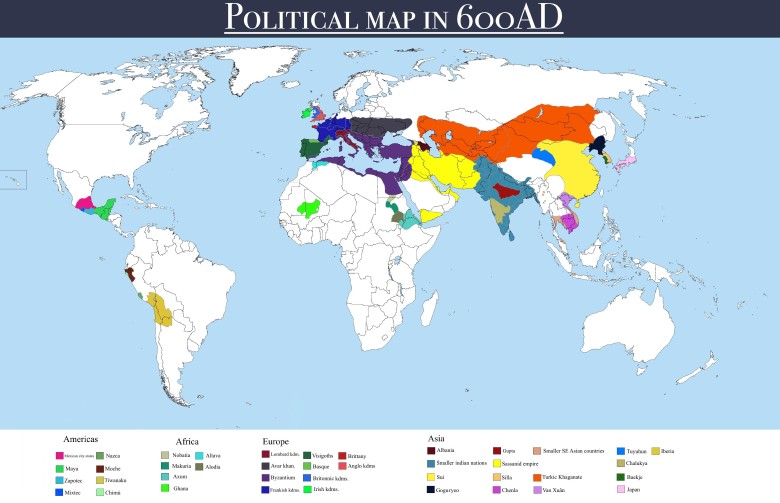 Polityczna mapa świata z 600 rok n.e.