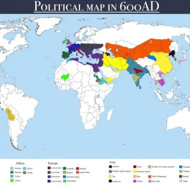 Polityczna mapa świata z 600 rok n.e.