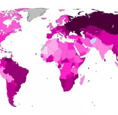 Oczekiwana długość życia kobiet w porównaniu z mężczyznami na świecie, 2019, WHO