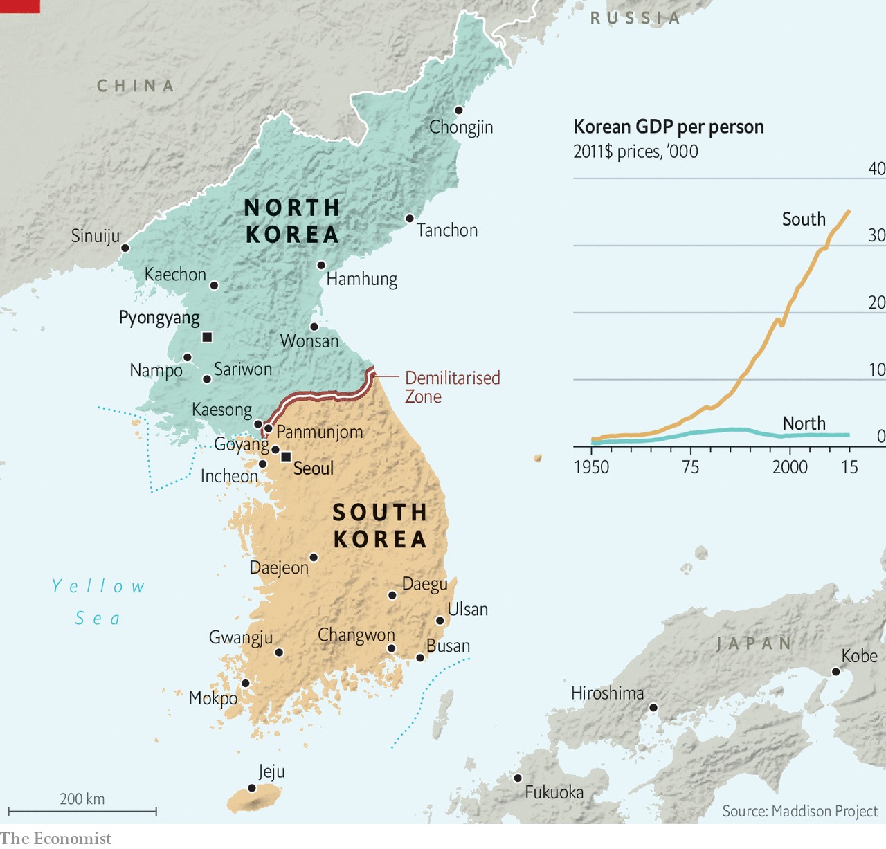 Koreański PKB na osobę od 1950 do 2015 roku