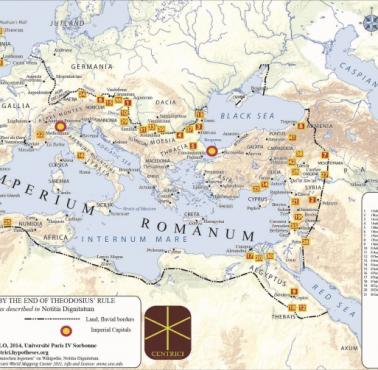 Rozmieszczenie legionów rzymskich pod koniec panowania cesarza Teodozjusza I Wielkiego, 400 r. n.e.