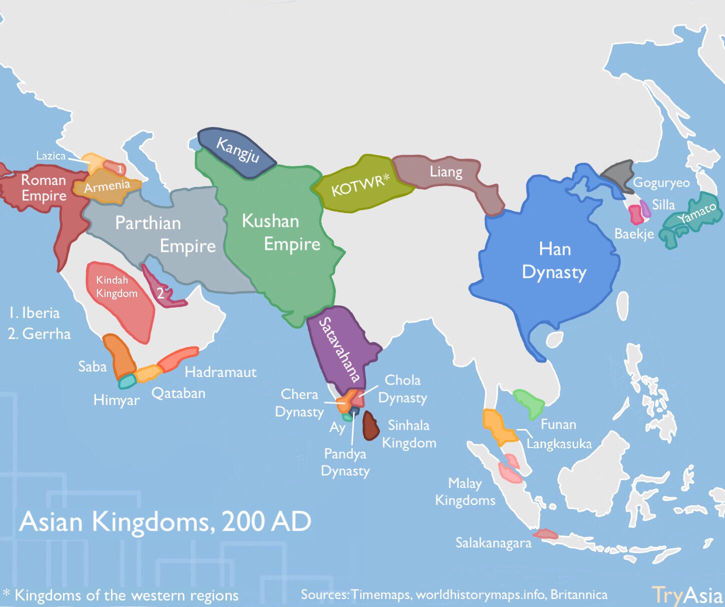 Mapa Azji w 200 roku n.e.