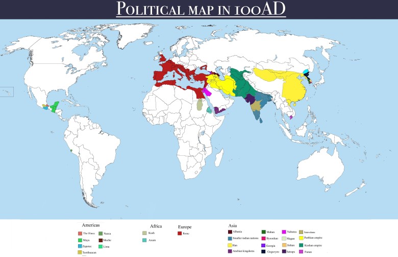 Polityczna mapa świata z 100 roku n.e.