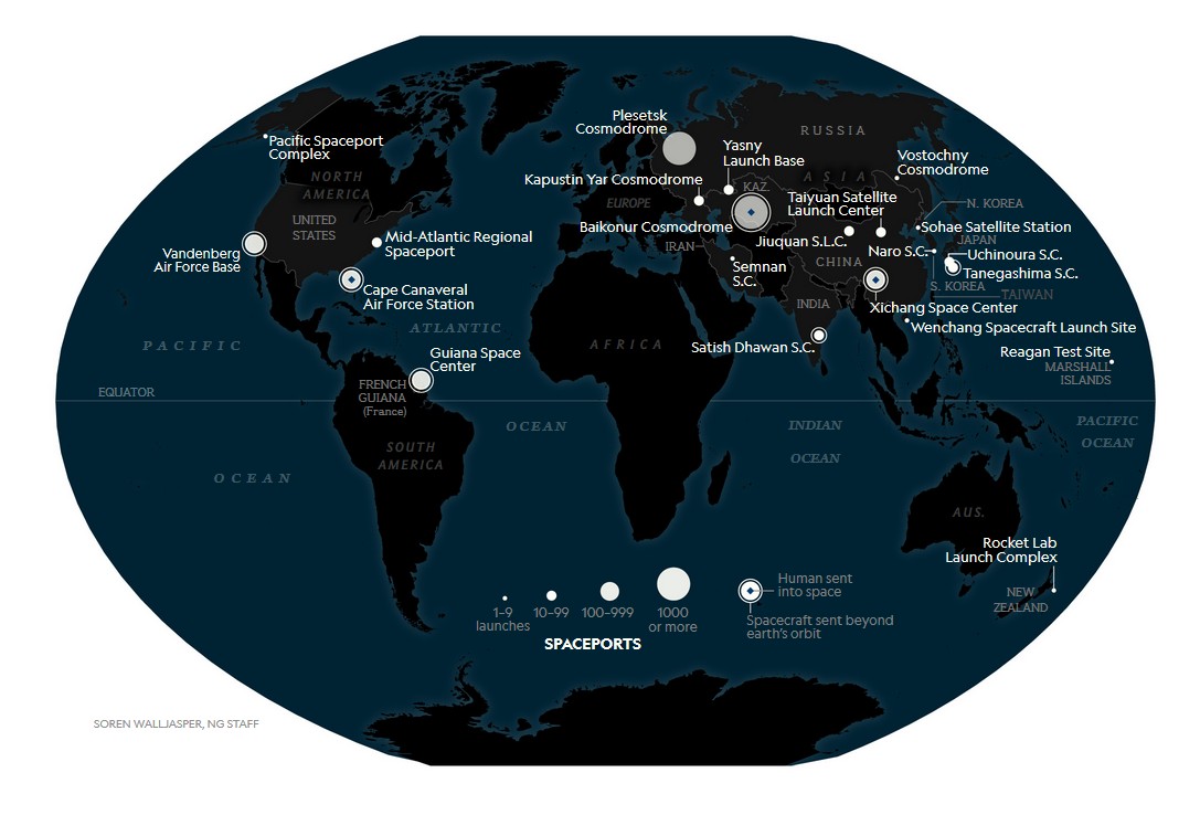 Czynne kosmodromy (porty kosmiczne, centra lotów kosmicznych) na świecie