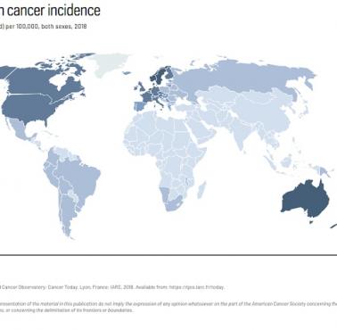 Zachorowalność na raka skóry na świecie na 100 tys. mieszkańców, 2018