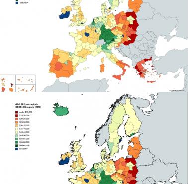 Siła nabywcza w regionach państw członkowskich UE+OECD, 2016