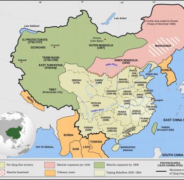 Obszar Chin w czasach dynastii Qing, tereny utracone, protektoraty ...