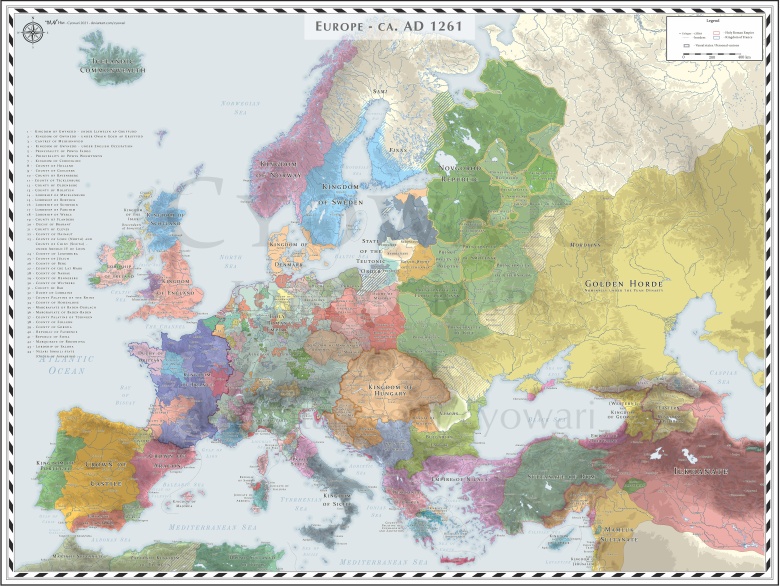 Mapa Europy w 1261 roku