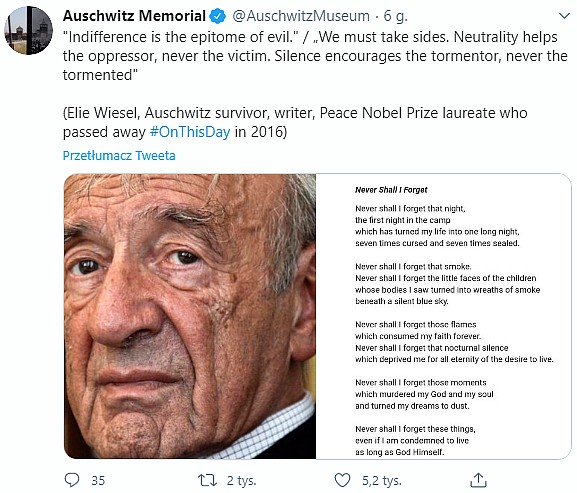 Elie Wiesel: Na tej ziemi skażonej i przeklętej żyją Polacy. A ci którzy żyją na ziemi skażonej i przeklętej, sami są ...