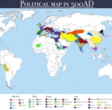 Polityczna mapa świata z 500 roku n.e.