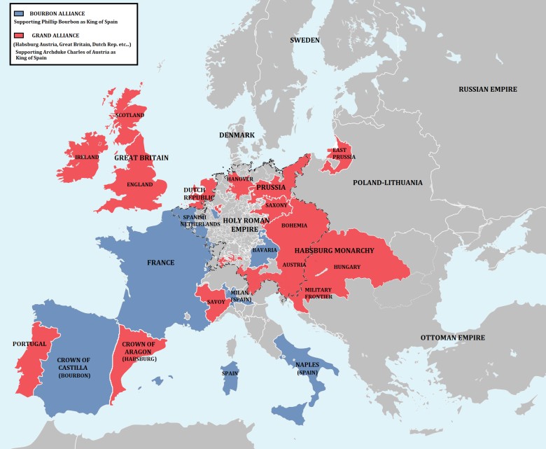 Sojusze w Europie podczas wybuchu wojny o sukcesję hiszpańską 1701-1714