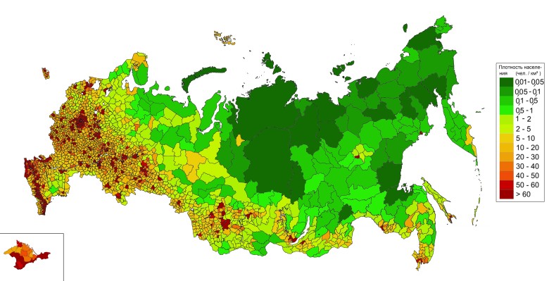 Mapa gęstości zaludnienia Rosji