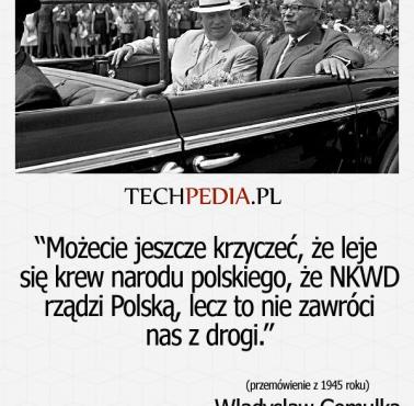 Możecie jeszcze krzyczeć, że leje  się krew narodu polskiego, że NKWD rządzi Polską, lecz to nie zawróci nas z drogi.” Gomułka