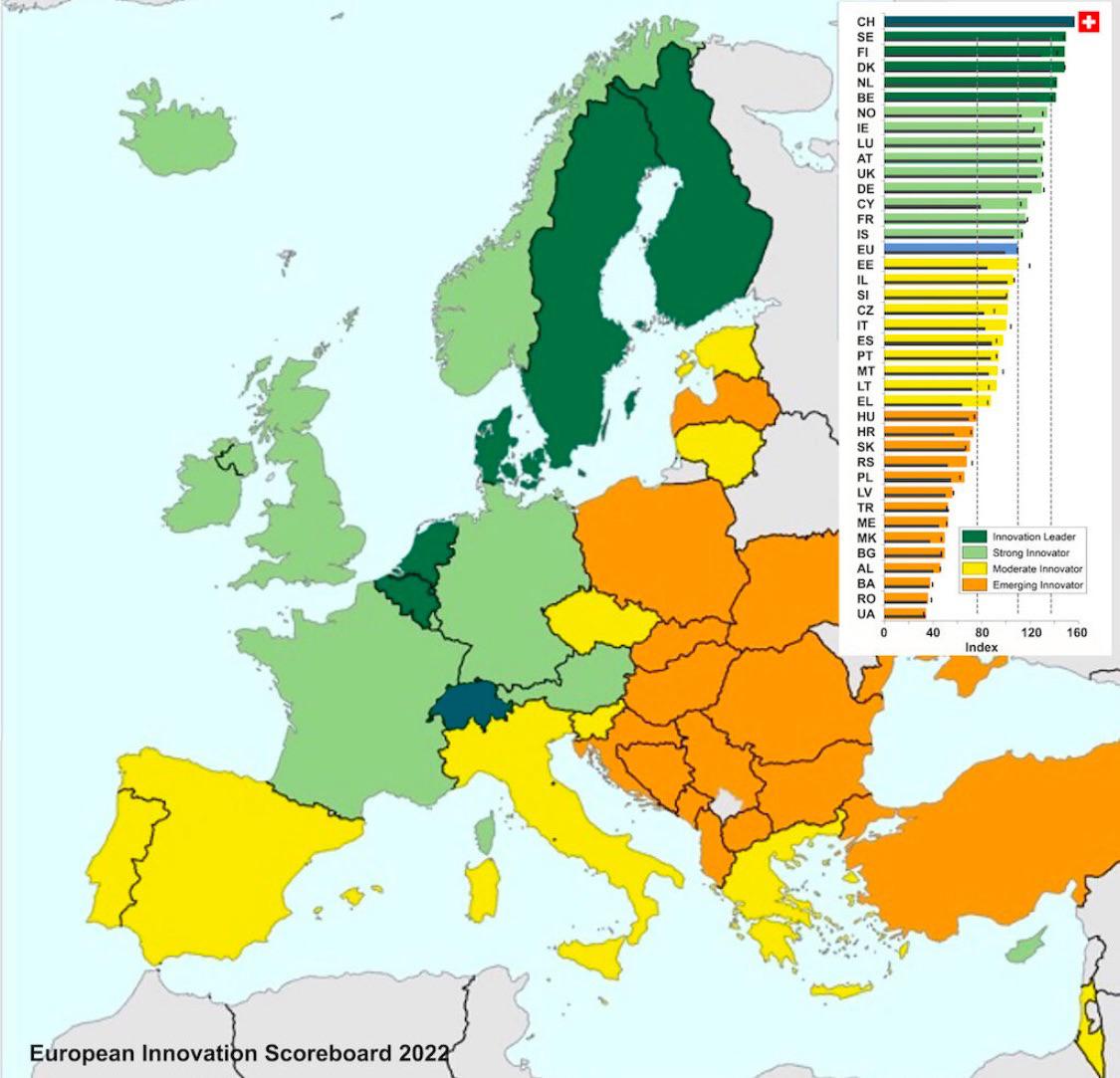 Mapa innowacji w Europie, Rada Europejska, 2022