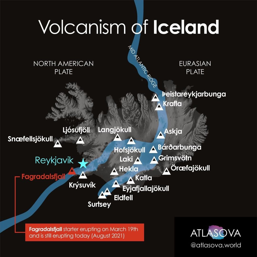 Mapa wulkanów na Islandii