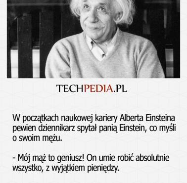 W początkach nauko­wej ka­riery Al­berta Ein­steina pe­wien dzien­ni­karz spy­tał pa­nią Ein­stein, co myśli o swoim mężu.