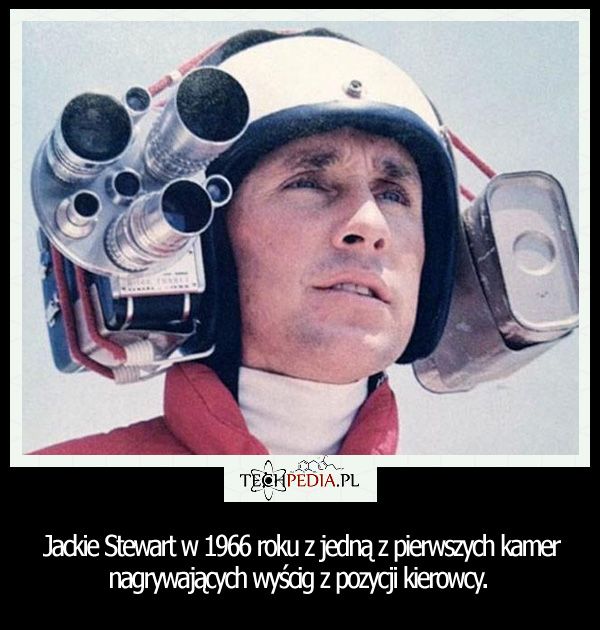 Jackie Stewart w 1966 roku z jedną z pierwszych kamer nagrywających wyścig z pozycji kierowcy.