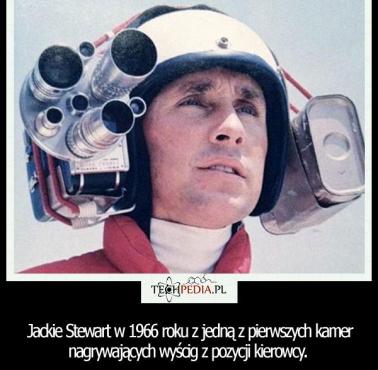 Jackie Stewart w 1966 roku z jedną z pierwszych kamer nagrywających wyścig z pozycji kierowcy.