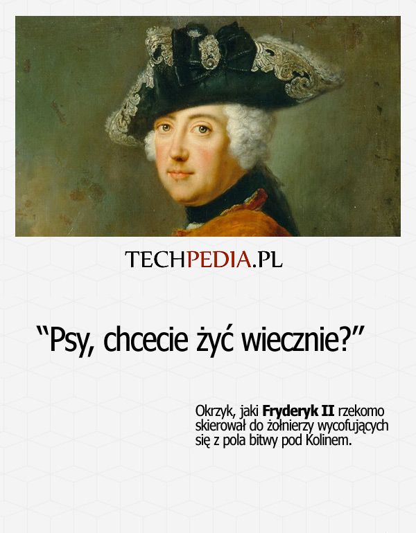 “Psy, chcecie żyć wiecznie?” Okrzyk, jaki Fryderyk II rzekomo  skierował do żołnierzy wycofujących się z pola bitwy pod Kolinem.