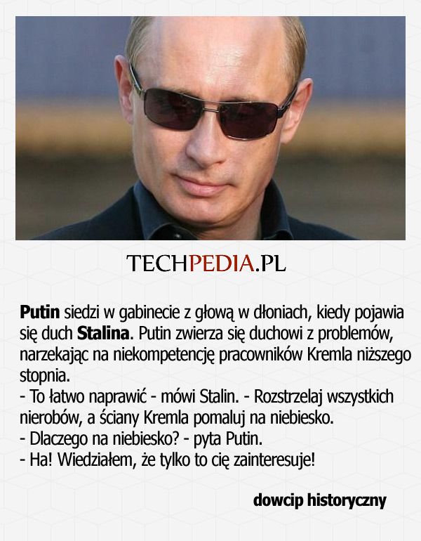 Putin siedzi w gabinecie z głową w dłoniach, kiedy pojawia  się duch Stalina. Putin zwierza się duchowi z problemów ...