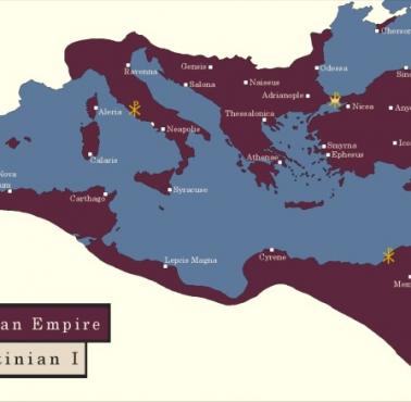 Imperium Bizantyjskie za Justyniana I w 556 rok n.e.