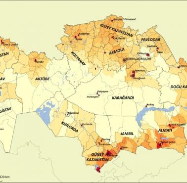 Mapa gęstości zaludnienia Kazachstanu, 2019