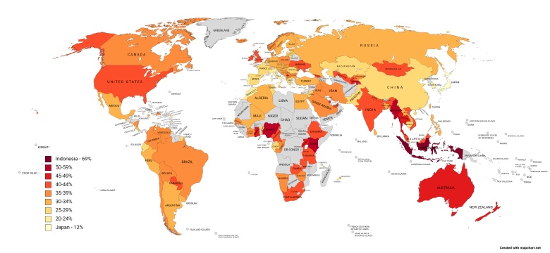 Indeks dobroczynności (CAF World Giving Index 2021), średni odsetek osób, które przekazują pieniądze na cele dobroczynne