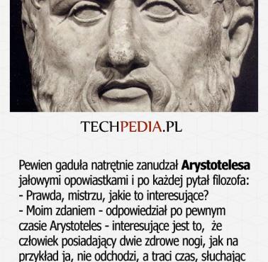 Pewien gaduła natrętnie zanudzał Arystotelesa  jałowymi opowiastkami i po każdej pytał filozofa ...