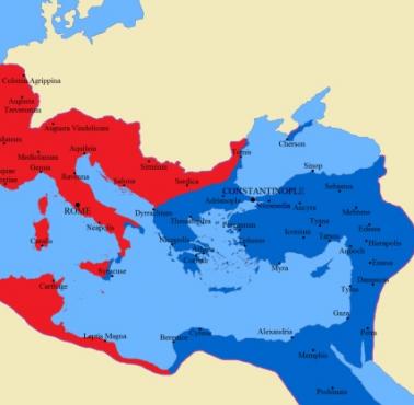 Grecki Wschód i łaciński Zachód - Jaki język i kultura dominowały w jakich częściach Imperium Rzymskiego w 330 roku n.e.