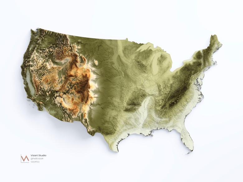Reliefowa mapa USA