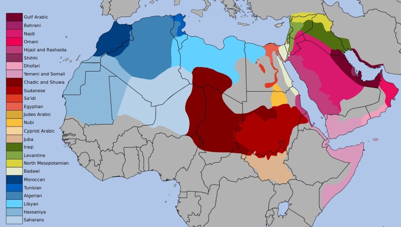 Mapa różnych dialektów arabskich