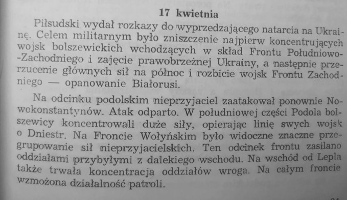 Gen. broni Kazimierz Sosnkowski o ataku wyprzedzającym w szykujące się do ataku wojska rosyjskie, 17 kwietnia 1919