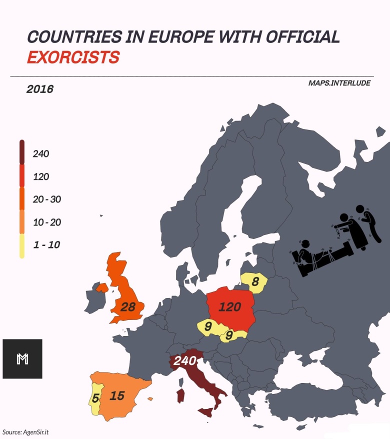 Liczba egzorcystów w Europie, 2016