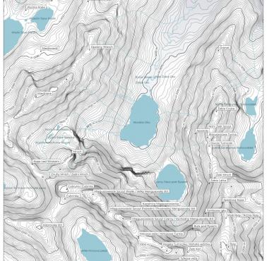 Hipsometryczna mapa obszaru Morskiego Oka, Tatry Wysokie