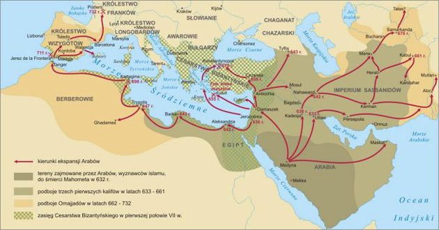 Podbój świata chrześcijańskiego przez Arabów po śmierci Mahometa.