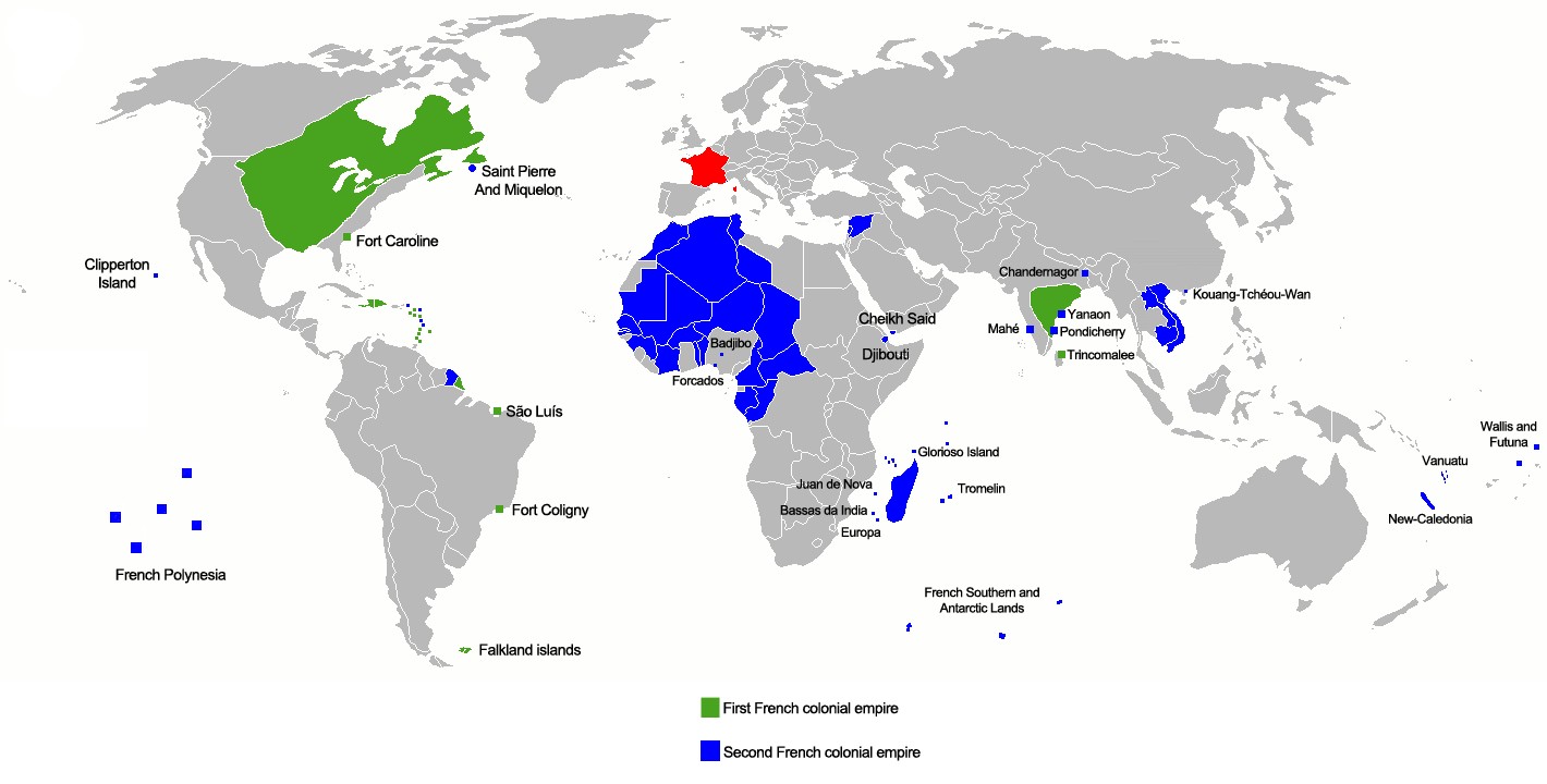 Posiadłości kolonialne pierwszego imperium francuskiego (od 1534 r.) i drugiego (od 1830 r.)