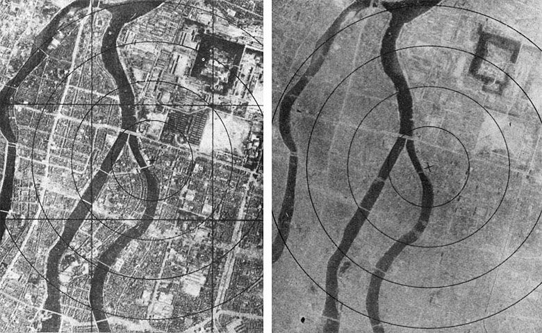 Hiroshima przed i po wybuchu bomby atomowej.