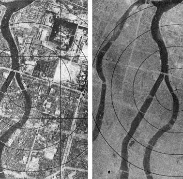 Hiroshima przed i po wybuchu bomby atomowej.