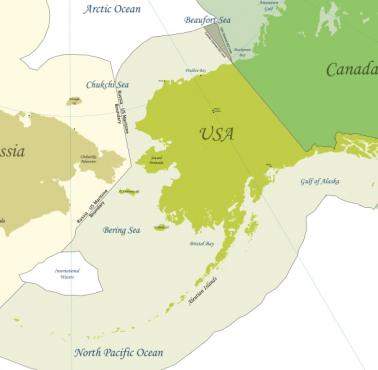 Cieśninie Beringa, strefa ekonomiczna rosyjsko-amerykańskiej granicy morskiej (EEZ - Exclusive Economic Zones)