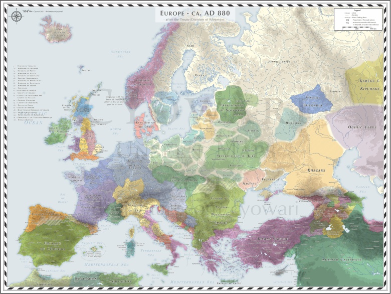 Mapa Europy w 880 roku n.e.