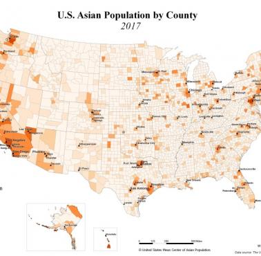 Populacja azjatów według hrabstw w USA, 2017