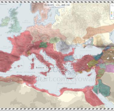 Mapa Europy w 14 roku n.e., Morze Śródziemne