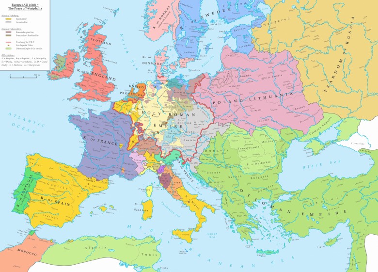 Europa 1648 po Traktacie Westfalskim i zakończeniu wojny trzydziestoletniej