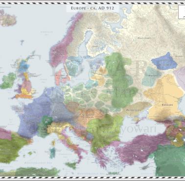 Mapa Europy w 912 roku