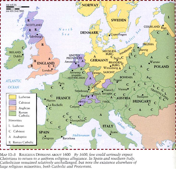 Chrześcijańskie podziały religijne w Europie 1600 r.