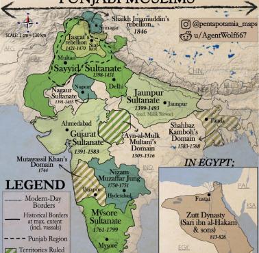 Wszystkie terytoria historycznie rządzone przez muzułmanów w Indiach