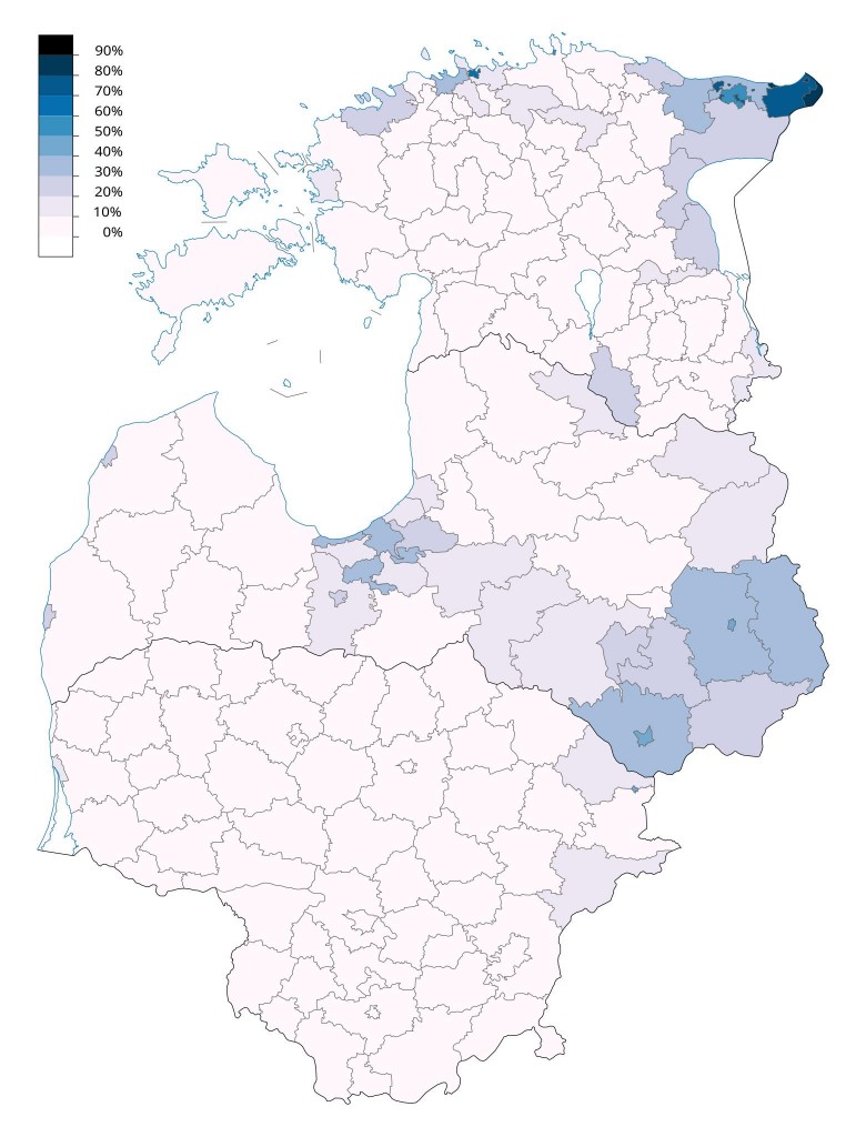 Odsetek Rosjan w krajach bałtyckich