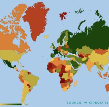 Kraje według liczby słów we wpisie w Wikipedii